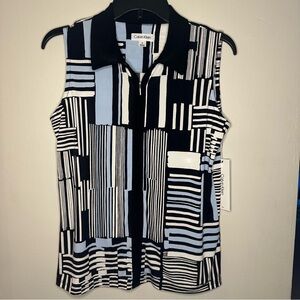 Calvin Klein Women's Geometric Black and White Blouse
